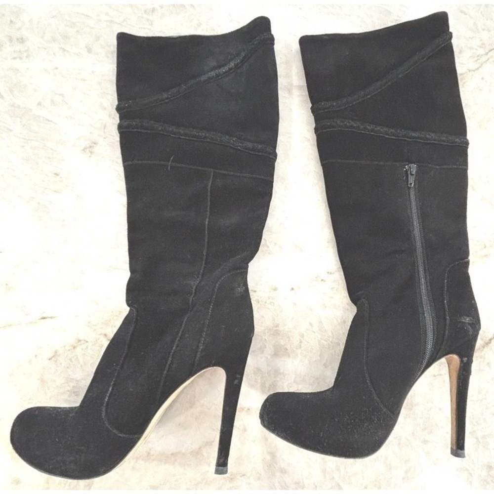 Charles David Black Suede Platform Knee-High Boots Size 8.5 Made in Italy - Picture 3 of 8